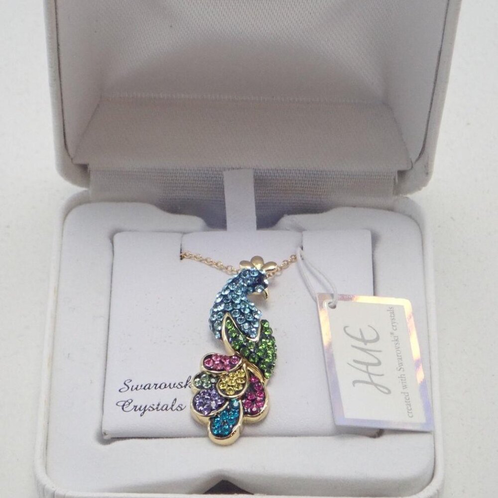 925 Stearling Silver with Swarovski Crystal Peacock necklace NWT
